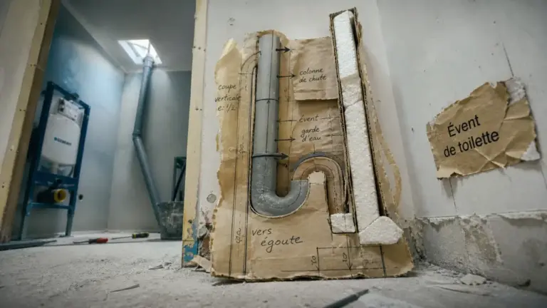 Event toilette d’un WC de chantier : coupe du siphon et évent