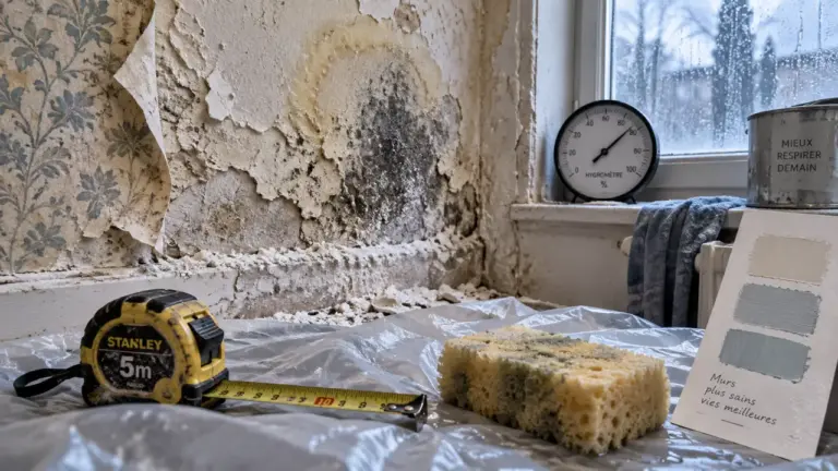Humidite sur un mur : taches et peinture qui cloque, mur humide intérieur