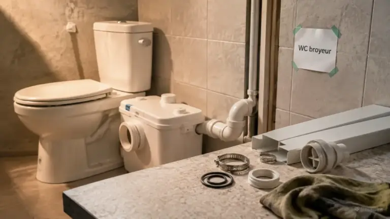 Toilette sans évacuation : WC broyeur 22 mm et pente 1%
