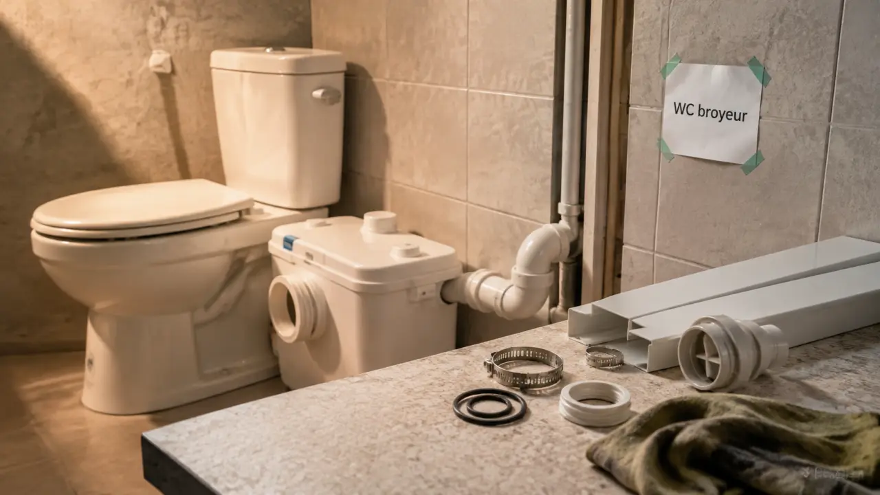 Toilette sans évacuation : WC broyeur 22 mm et pente 1%