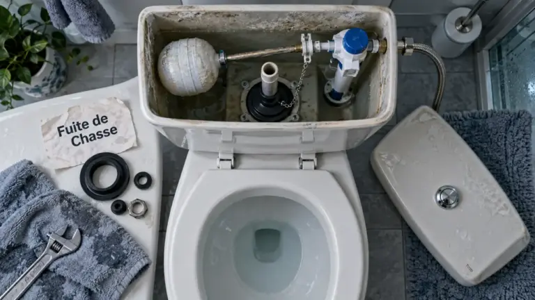 Chasse d'eau qui fuit : mécanisme de WC ouvert